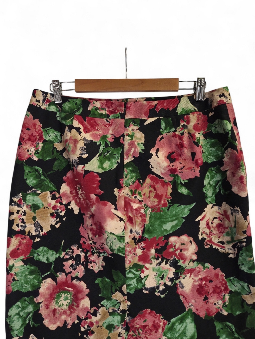 Talbots Black Floral Pencil Skirt with Pink & Green Roses Size 12 - Picture 5 of 9